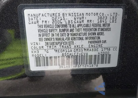 2015 Nissan Sentra S from USA, damaged, VIN 3N1AB7AP5FY241878